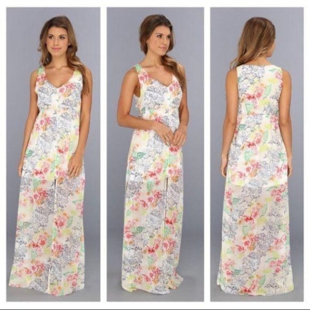 La Made Colorful Floral Chiffon Maxi Dress Sz Sm